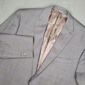 Lauren Ralph Lauren Windowpane Blazer Jacket Men's 46L Wool-Laine Blend Gray